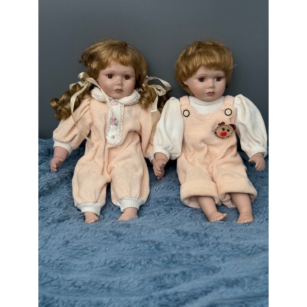 Ashley Belle Porcelain Dolls Twin Girl/Boy Vintage Collectible Dollhouse Decor